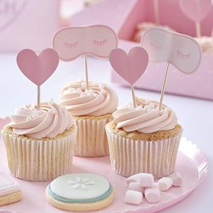 Ginger Ray Oogmasker en harten cupcake toppers verjaardag verwennen feesttaartdecoraties 12 stuks, roze