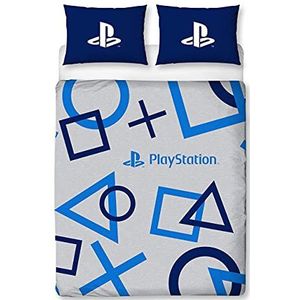 Character World PlayStation Blue tweepersoons dekbedovertrek, officieel gelicentieerd Sony omkeerbaar tweezijdig gaming beddengoed ontwerp met bijpassende kussensloop, polykatoen, blauw,