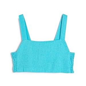 Koton Meisjes Crop Linen Back Cut Out Gimped Detail Blouse, blauw (641), 11-12 Jaar