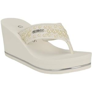 GUESS Dames Silus Wedge Sandaal, M US, Wit 140, 39.5 EU