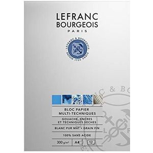 Lefranc Bourgeois 301251 Mixed Media Block Linel ideal für Gouache, 100% säurefrei, feinkorn in 300 g/m² reinweiß, FSC - A4