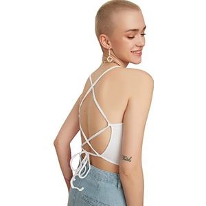 Trendyol Dames wit loopvlak, de gedetailleerde Flyillat-gebreide blouse combineert blouse, wit, extra klein