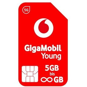 Vodafone GigaMobil Young Triple SIM, kies je mobiele telefoontarief van 5 GB tot Unlimited GB, actie 24 x 20% tariefbatt, 5G-netwerk, telefoon, sms-flat, EU-Roaming