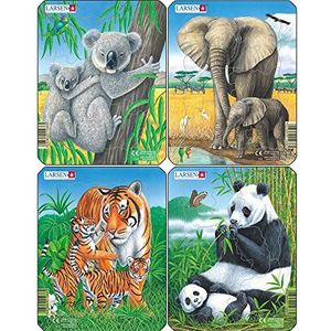 Larsen V4 framepuzzelset Koala, olifant, tijger, Panda 4x8 delen