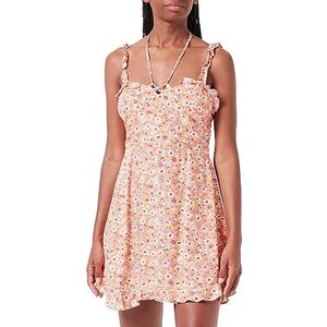 Koton Dames Mini Floral Ruffle Detail Strappy Viscose Jurk, Oranje Design (2d2), 40