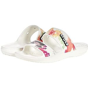 Crocs Klassieke sandaal – uniseks sandalen voor volwassenen met twee riempjes – slip-on slippers, wit multi, 45/46 EU