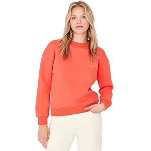 Trendyol Vrouwen staande kraag effen ontspannen sweatshirt, granaatappel bloem, L, Granaatappel Bloem, L