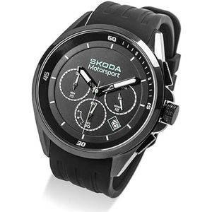 Skoda 000050800A polshorloge chronograaf motorsport, zwart, zwart, Riemen.