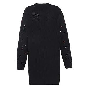 faina Dames middellange gebreide trui met onregelmatig studs en ruitpatroon zwart maat XS/S, zwart, XL