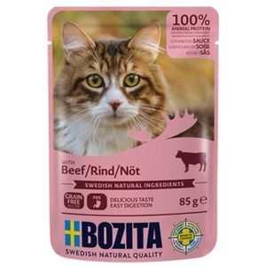 BOZITA Nat voer hapje in saus met rundvlees 12x85g Pouch portiezak - graanvrij - voor volwassen katten