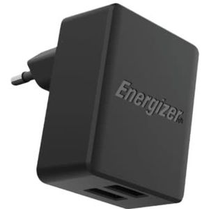 Energizer - Wandlader Dual USB-A 12 W/2,4 A - zonder kabel - EU-stekker - 2 USB-poorten - compact ontwerp - zwart