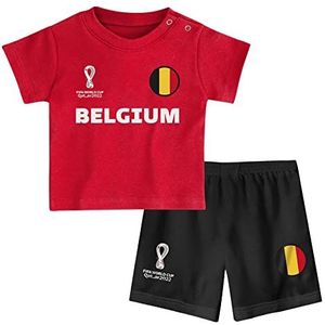 FIFA Unisex Kids Officiële Fifa World Cup 2022 Tee & Short Set - België - Home Country Tee & Shorts Set (pak van 1), Rood/Zwart, 24 Maanden