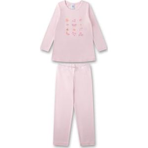 Sanetta Meisjespyjama, roze, hoogwaardige en comfortabele pyjama van katoen voor meisjes, pyjama met lange mouwen met vlinderbloemenprint, pyjamaset voor meisjes, roze, 98 cm