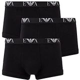 Emporio Armani Heren Men's Basic - Essential Monogram 3-pack Trunk Boxershorts, zwart/zwart/zwart, S