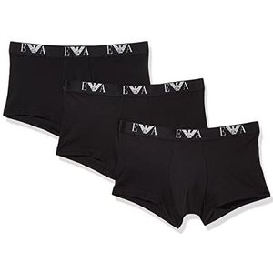 Emporio Armani Heren Men's Basic - Essential Monogram 3-pack Trunk Boxershorts, zwart/zwart/zwart, S