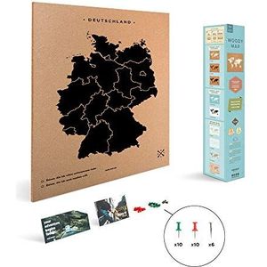 Miss Wood Alemania kaart uit Duitsland bedrukt met zeefdruk op natuurkurk, zwart, XL (60 x 90 cm), (60 x 90 cm)