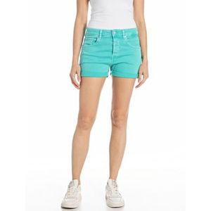 Replay Dames Jeans Shorts Anyta Colour Denim, 337 Amalfi Green, 23W