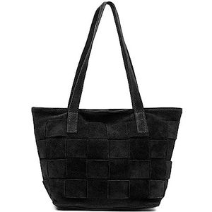 FIRENZE ARTEGIANI. Agnone shopper tas voor dames, echt leer, suède, 38 x 14 x 24 cm, kleur: zwart, Zwart, Utility