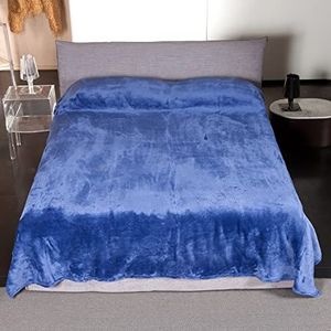 KANGURU Fluffi Midnight fleece deken van microvezel voor tweepersoonsbed pluizig flannel fluweel pluche deken, vachtlook, blauw, 230 x 230 cm