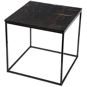 DRW Bijzettafel - vierkante tafel van metaal met marmer in zwart