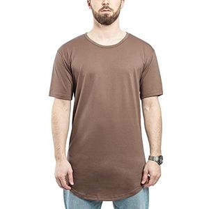 Blackskies Round Basic Longshirt | Lang Oversize Fashion Lange Mouwen Heren T-Shirt Long Tee - Diverse kleuren S M L XL, bruin, S
