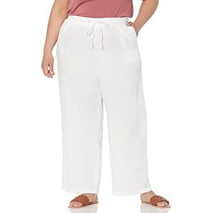 Amazon Essentials Dames linnen mix trekkoord wijde pijpen broek (verkrijgbaar in grote maten), wit, 2X