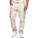 Indicode Heren William Cargo Pants | Cargobroek van katoen met riem Fog 3XL