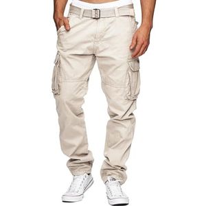 Indicode Heren William Cargo Pants | Cargobroek van katoen met riem Fog 3XL