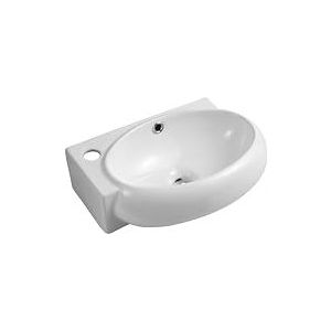 iBathUK Moderne ovale keramische witte glans garderobe wastafel muur opgehangen rechterhand badkamer wastafel - 400 x 230 mm