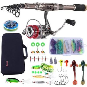 Sougayilang Hengel en haspel combo's - koolstofvezel telescopische hengelstok - spinmolen 12 +1 BB met draagtas voor zoutwater en zoetwater vistuig kit - S1.8+20