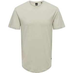 ONSMATT T-shirt voor heren, ronde hals, lang shirt met korte mouwen, effen stretch basic katoen, Zilvervoering., XXL