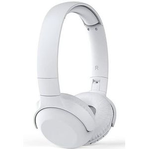 Hoofdtelefoon met microfoon, bluetooth, wit, ideaal voor oproepen en draadloos luisteren naar muziek.