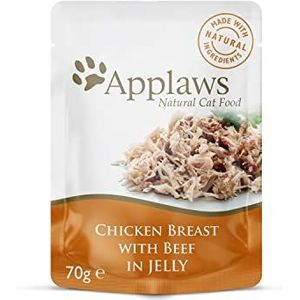 Applaws Natuurlijke Nat Kattenvoer Zakjes, Premium Kip met Rundvlees in Gelei voor Volwassen Katten - Verpakking van 16 x 70g Sachets