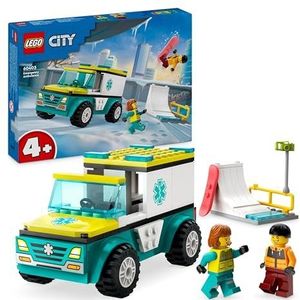 LEGO City Ambulance en snowboarder Voertuig Set voor Kinderen, Ziekenwagen speelgoed met Minifiguren van Snowboarder en Ambulanceverpleegkundige, Leuk Cadeau voor Jongens en Meisjes vanaf 4 Jaar 60403