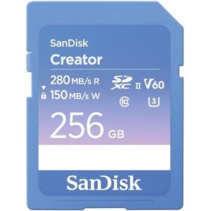 SanDisk Creator SD-UHS-II geheugenkaart 256 GB (voor DSLR en spiegelloze camera's, 6K video, V60, UHS-II, 280 MB/s lezen, RescuePRO Deluxe, Adobe Creative Cloud)