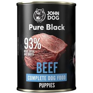 JOHN DOG Pure Black - 93% vlees - premium - puppyvoeding - hypoallergeen - glutenvrij natvoer - 100% natuurlijke ingrediënten - 6 x 400 g - (rundvlees)