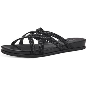 Jana Softline 8-27161-42 001 Damesslipper, comfortabele extra brede alledaagse schoen, feestelijk, elegant, platte sandalen, 36 EU breed, zwart, 36 EU Breed