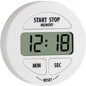 TFA Dostmann Digitale timer en stopwatch, 38.2022.02, klein en handig, magnetisch, met geheugenfunctie, wit, kunststof, (L) 55 x (B) 17 x (H) 55 mm