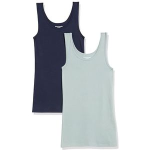 Amazon Essentials Women's Tanktop met slanke pasvorm, Pack of 2, Marineblauw/Saliegroen, M