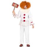 Leg Avenue 3 PC Killer Clown, includes striped shirt with pom pom accents, elastic waist pants, and neck ruffle