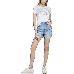 DKNY Women's Short Sleeve Stud Logo T-shirt, White, XL, wit, XL