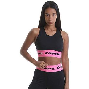 RIPT Performance Gevoerde sportbeha voor dames, voor workout, training, fitnessstudio, contrasterende kleuren, buikvrij, zwart/roze, maat M