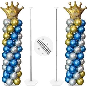Yallove Ballon kolom standaard kit, 2 sets van 7 voet in hoogte verstelbare ballontoren pijler met Herhaalbaar metalen telescopisch ontwerp voor verjaardag, bruiloft, babydouche