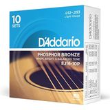 D'Addario Gitaarsnaren, westerngitaar, akoestische gitaar, akoestische gitaar, akoestische gitaarsnaren, EJ16-10P, fosforbrons, licht (12-53), verpakking van 10 stuks