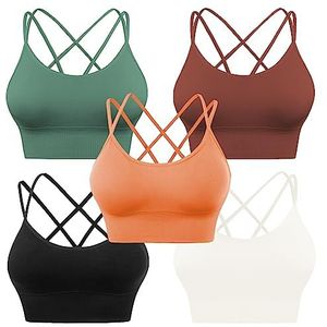 Evercute Sportbeha, ondoorzichtig voor dames, ivoor, wit, oranje, bruin, donkergroen, zwart, 5 stuks, S