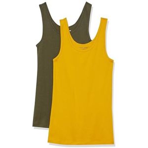 Amazon Essentials Women's Tanktop met slanke pasvorm, Pack of 2, Donker olijfgroen/Goud, XXL
