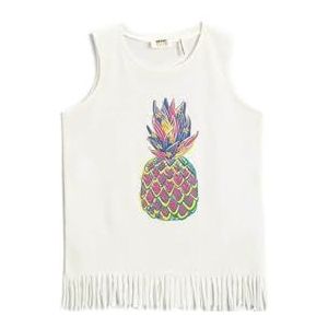 Koton Meisjesonderhemd met ananas, print, franjes, katoen, onderhemd, Gebroken wit (001), 11-12 Jaar