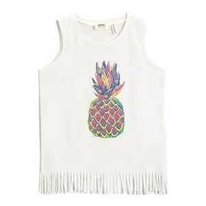 Koton Meisjesonderhemd met ananas, print, franjes, katoen, onderhemd, Gebroken wit (001), 9-10 Jaar