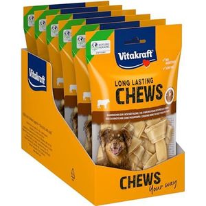 Vitakraft Chews, hondensnack, 10 cm lang, langdurige kauwbotten, voor intensieve bezigheid, van gedroogde en geperste runderhuid, voor middelgrote honden (6 x 6 stuks)