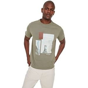 Trendyol Heren Khaki Heren Regular Fit Short Sleeve ba T-Shirt, XXL